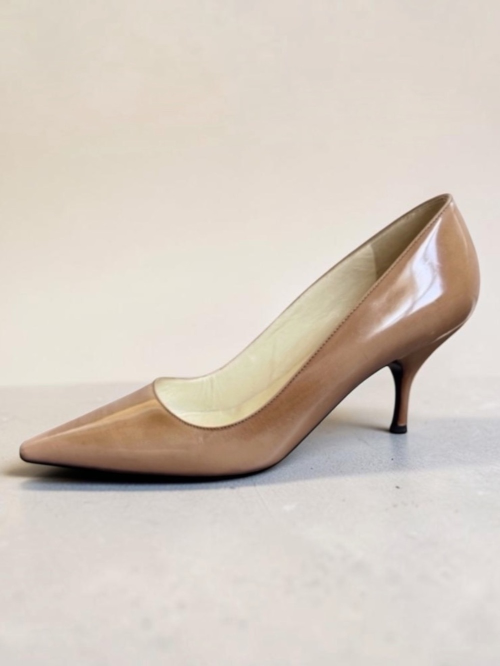 PRADA Patent Leather Pointed Toe Kitten Heel Pumps Size 36.5